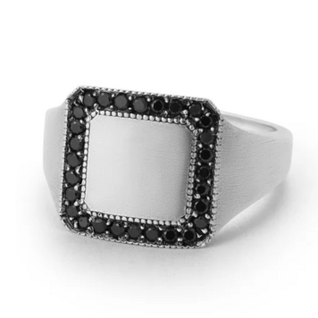 925SUNEERA Ario Vintage Finish Sterling Silver w/ Black Diamond Signet Ring