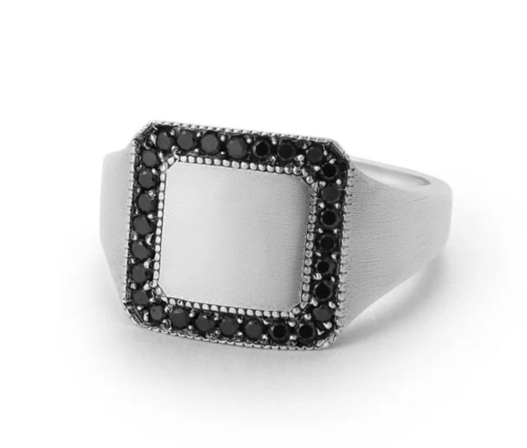 925SUNEERA Ario Vintage Finish Sterling Silver w/ Black Diamond Signet Ring