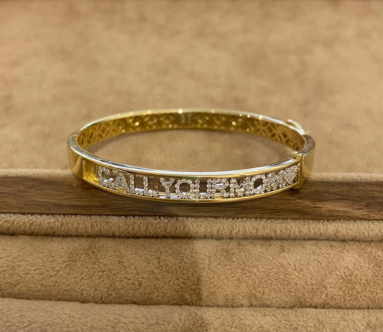 Demeglio Iconic Motion Bracelet in Yellow Gold and White Diamonds "Call Your Mom"