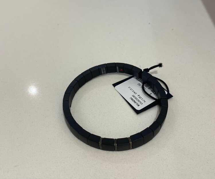 Demeglio Men's Satin Blk Ceramic Bracelet, 3 Blk Dia Bars in WG