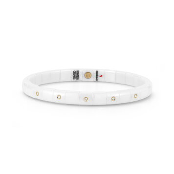 Demeglio Scacco Screw in Polished White Ceramic Bracelet with 7 Yellow Gold Screws
