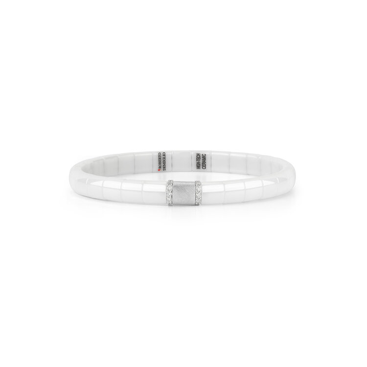 Demeglio Pura Bracelet Polished White Ceramic with White Gold Satin Finish and 2 Bars White Diamonds in White Gold