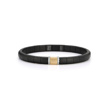 Demeglio Pura Bracelet Satin Finished Black Ceramic with YG Polished and 2 Bars White Diamonds in White Gold