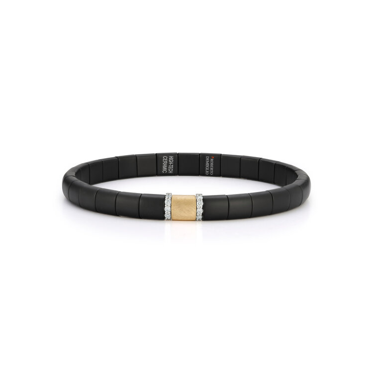 Demeglio Pura Bracelet Satin Finished Black Ceramic with YG Polished and 2 Bars White Diamonds in White Gold
