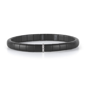 Demeglio Pura Bracelet in Satin Black Ceramic with 1 Bar of White Diamonds in White Gold