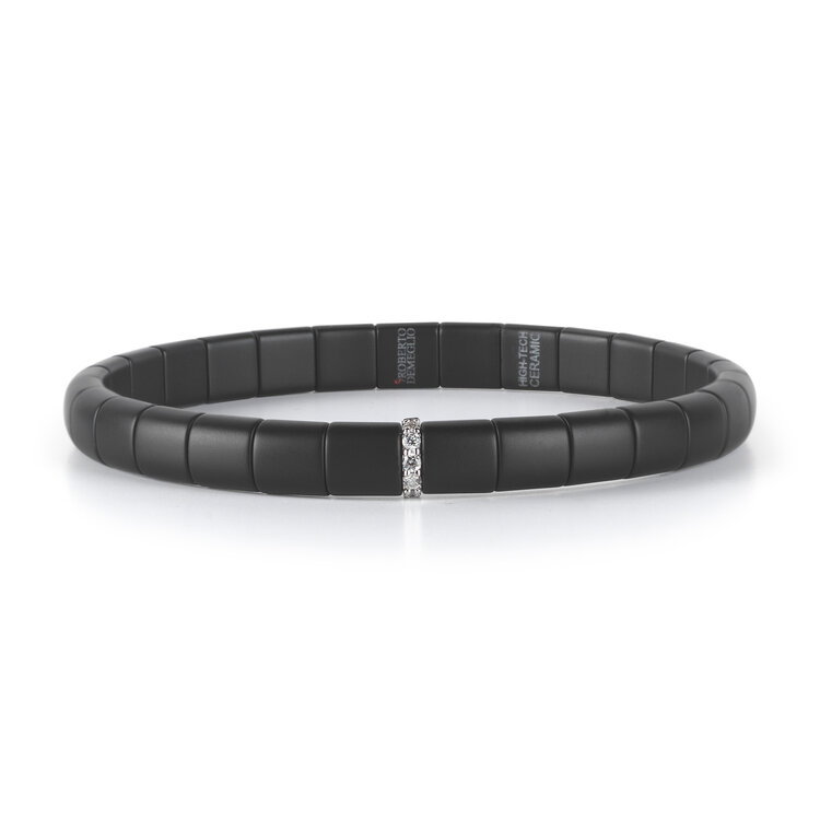 Demeglio Pura Bracelet in Satin Black Ceramic with 1 Bar of White Diamonds in White Gold
