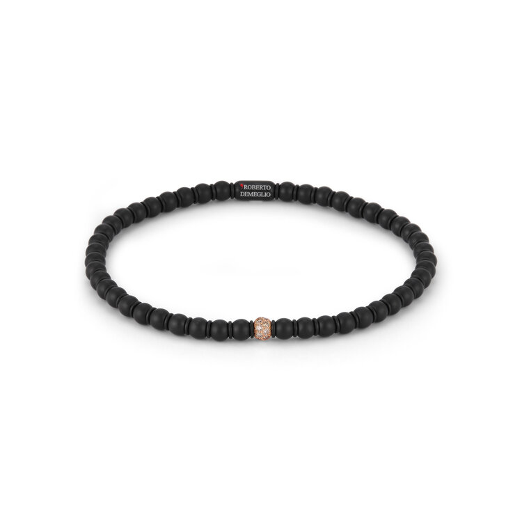 Demeglio Sphere Small Bracelet in Satin Black Ceramic with Ceramic Interlayers and Brown Diamond Sphere in Rose Gold