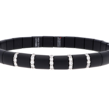 Demeglio Pura Bracelet in Satin Finished Black Ceramic with 5 White Diamonds in White Gold  Bars