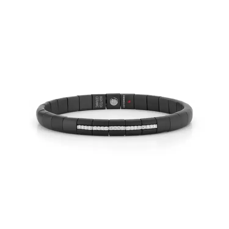Demeglio Light Bracelet in Satin-Finished Black Ceramic with 5 Light element and White Diamonds in White Gold