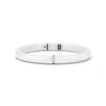 Demeglio Pura Small Bracelet in White Ceramic with 1 Bar of White Diamonds in Yellow Gold