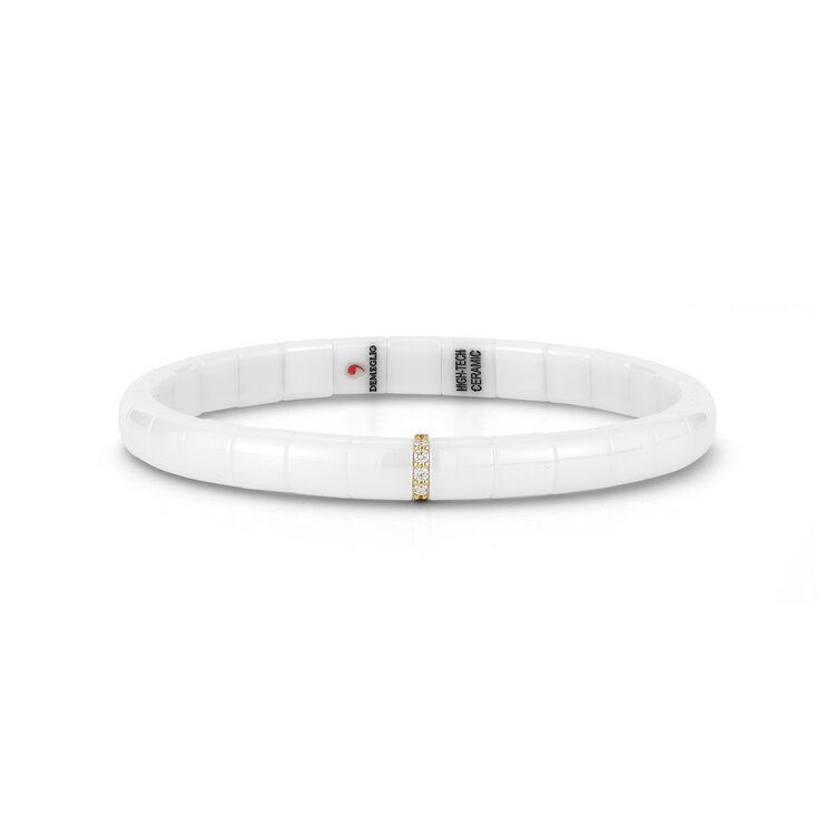 Demeglio Pura Small Bracelet in White Ceramic with 1 Bar of White Diamonds in Yellow Gold