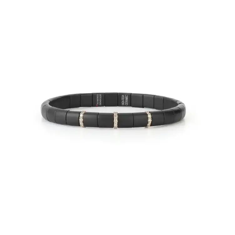 Demeglio Pura Bracelet in Satin Black Ceramic with 3 Bars Brown Diamonds