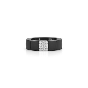 Demeglio Scacco Ring in Satin-Finished Black Ceramic with 1 Pave White Diamond Tile in White Gold