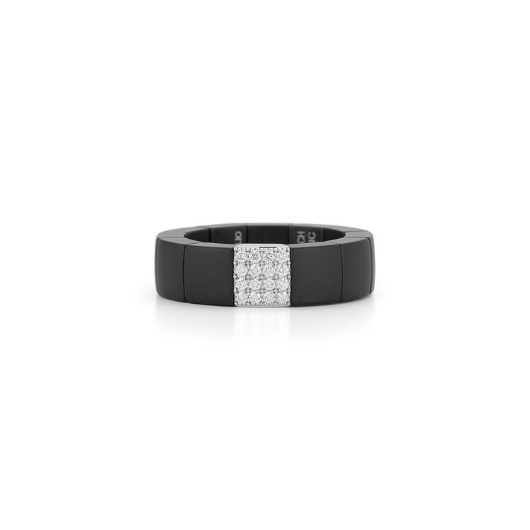 Demeglio Scacco Ring in Satin-Finished Black Ceramic with 1 Pave White Diamond Tile in White Gold