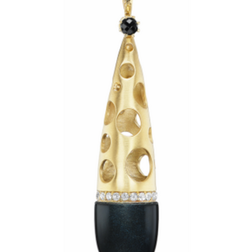 Dana Bronfman Upside Down Ice Cream Cone Pendant- Gold with Black & Black Spinel