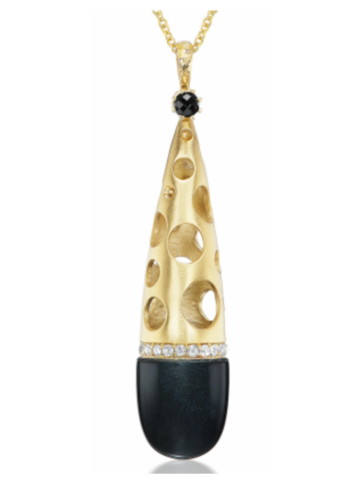 Dana Bronfman Upside Down Ice Cream Cone Pendant- Gold with Black & Black Spinel