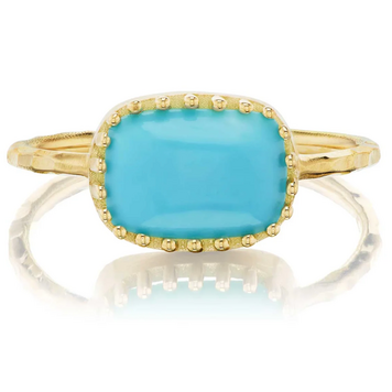Dana Bronfman Cushion Turquoise Pronged Bezel Solitaire Ring