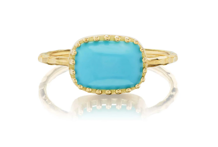 Dana Bronfman Cushion Turquoise Pronged Bezel Solitaire Ring