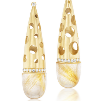 Dana Bronfman Upside Down Ice Cream Cone Earrings with Rutilated Quartz