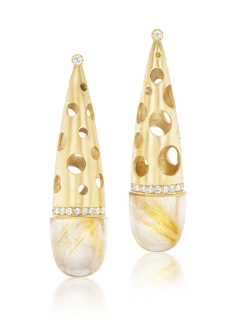 Dana Bronfman Upside Down Ice Cream Cone Earrings with Rutilated Quartz