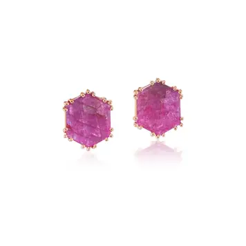 Dana Bronfman Hex Slice Studs with Liberian Ruby