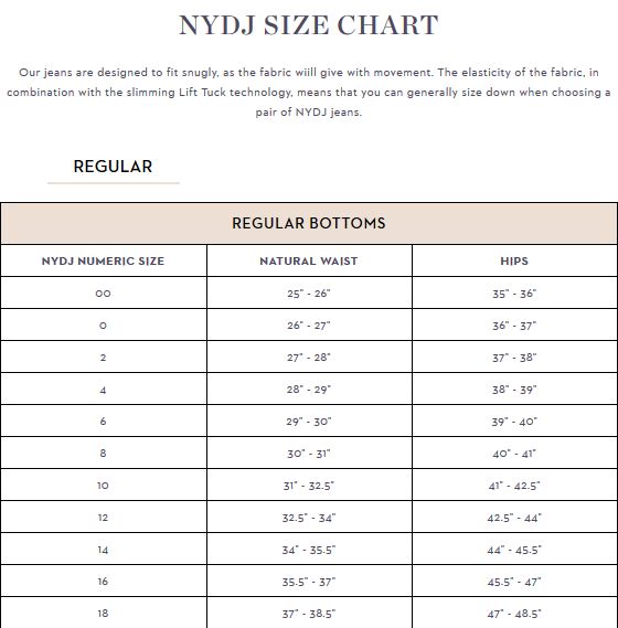 NYDJ SIZE CHART – NYDJ UK