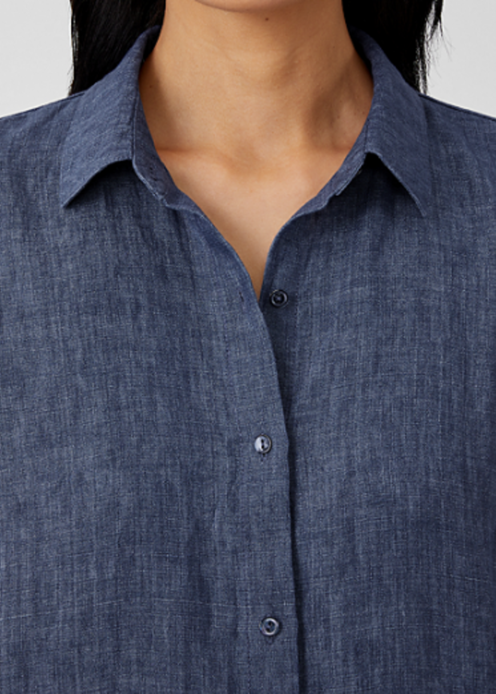 Eileen Fisher Washed Organic Linen Delave Classic Collar Shirt