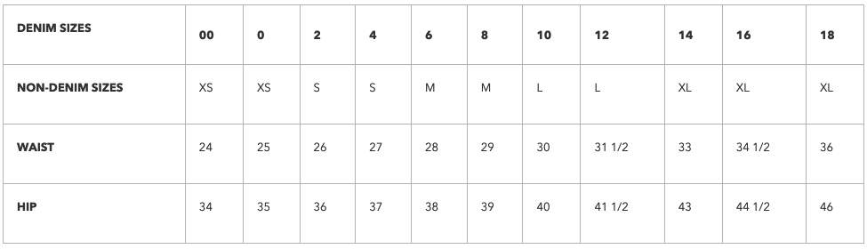 Kut from the Kloth Size Chart