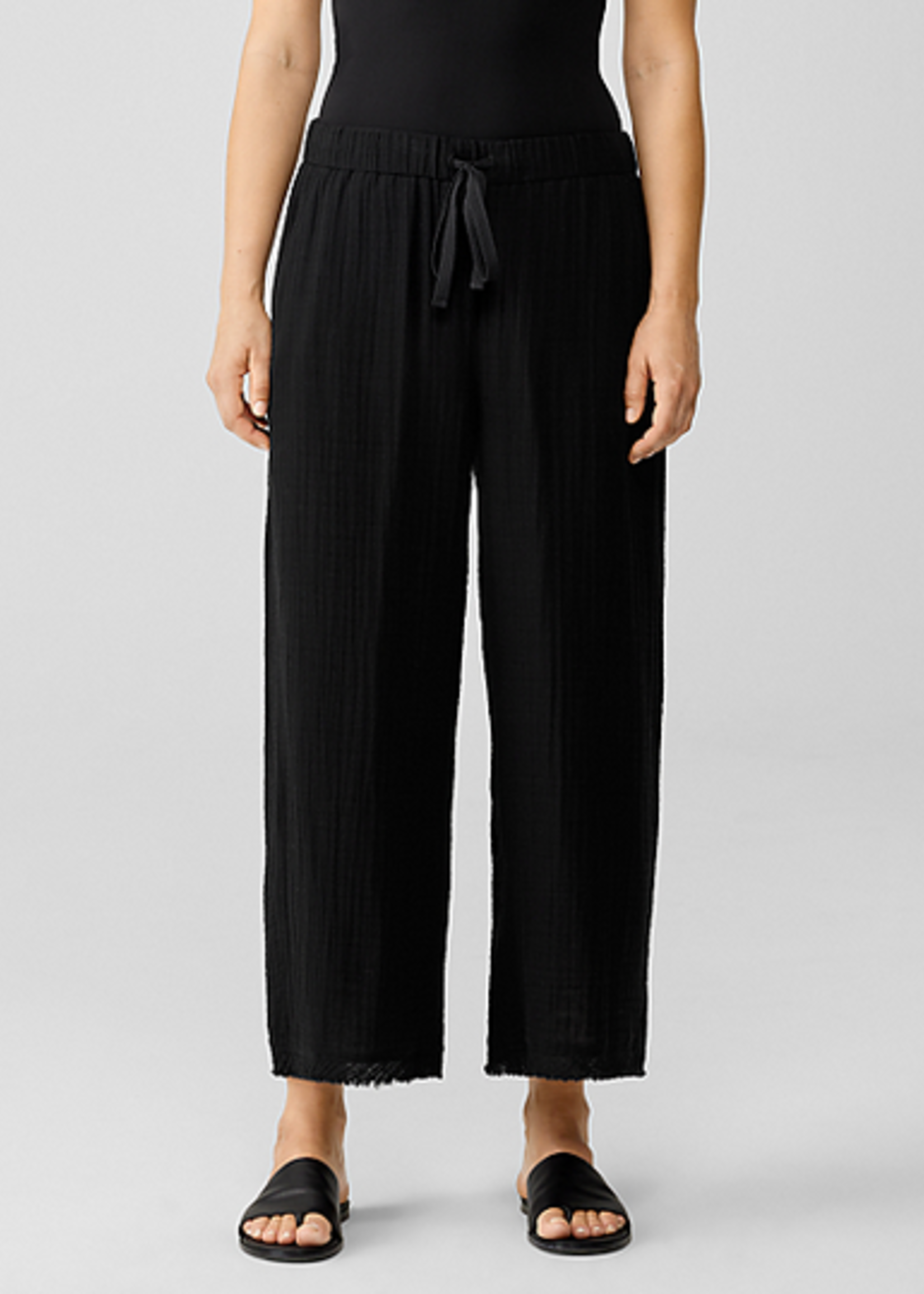 Eileen Fisher Organic Cotton Gauze Wide-Leg Pant - Black