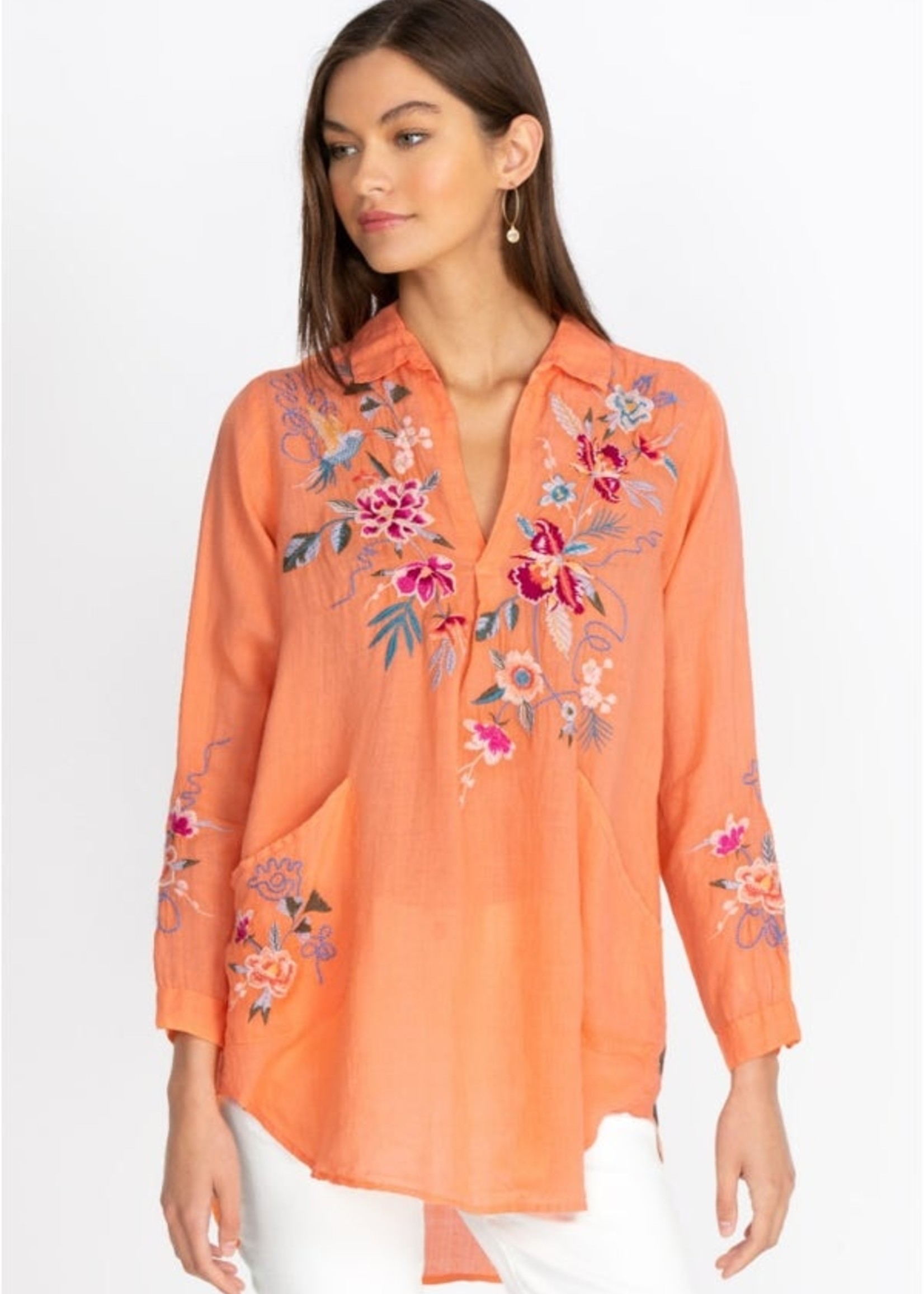 Johnny Was Miro Henley Popover Tunic - Living Coral