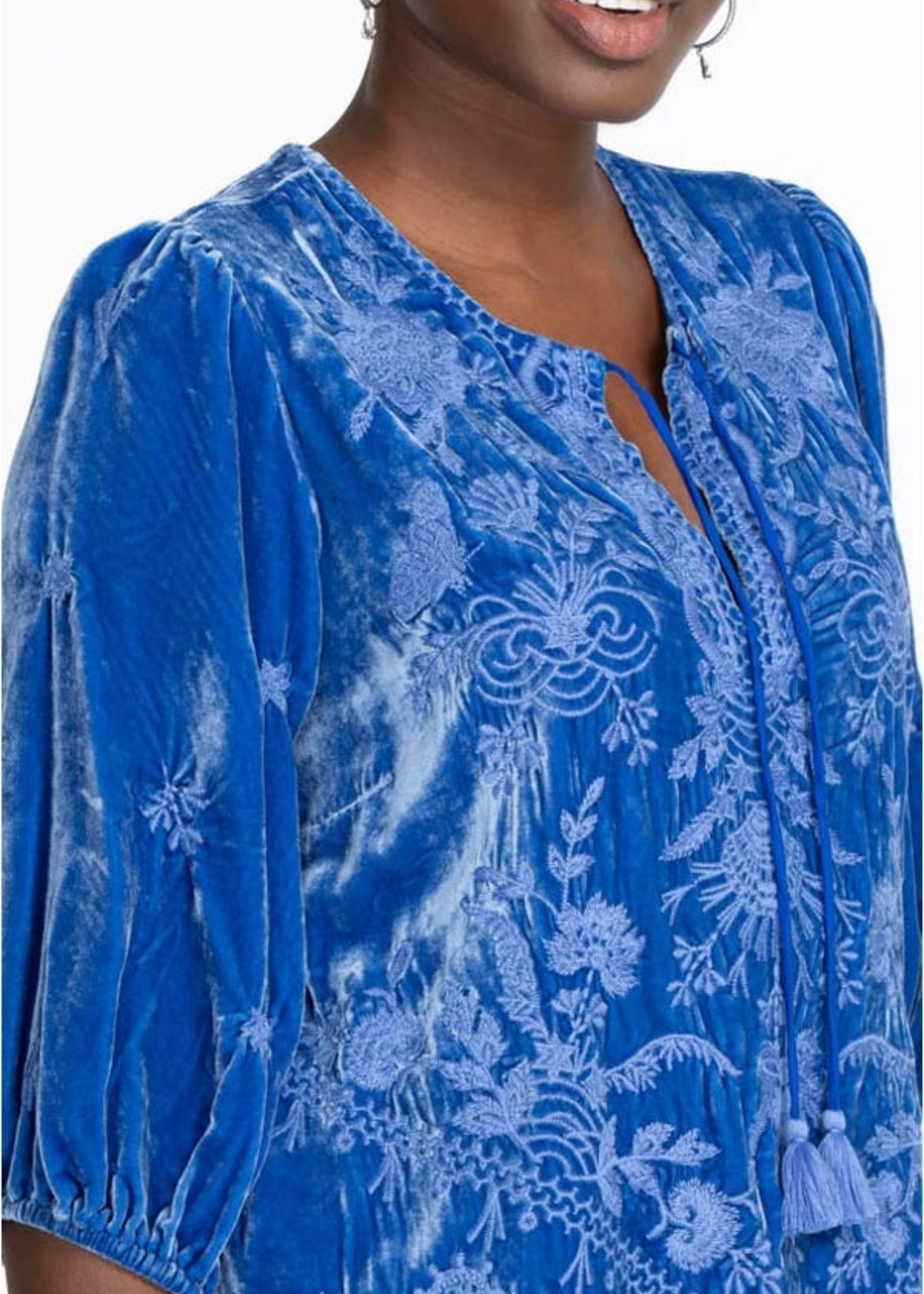 Johnny Was ARZELLA RELAXED VELVET BLOUSE - BRIGHT COBALT