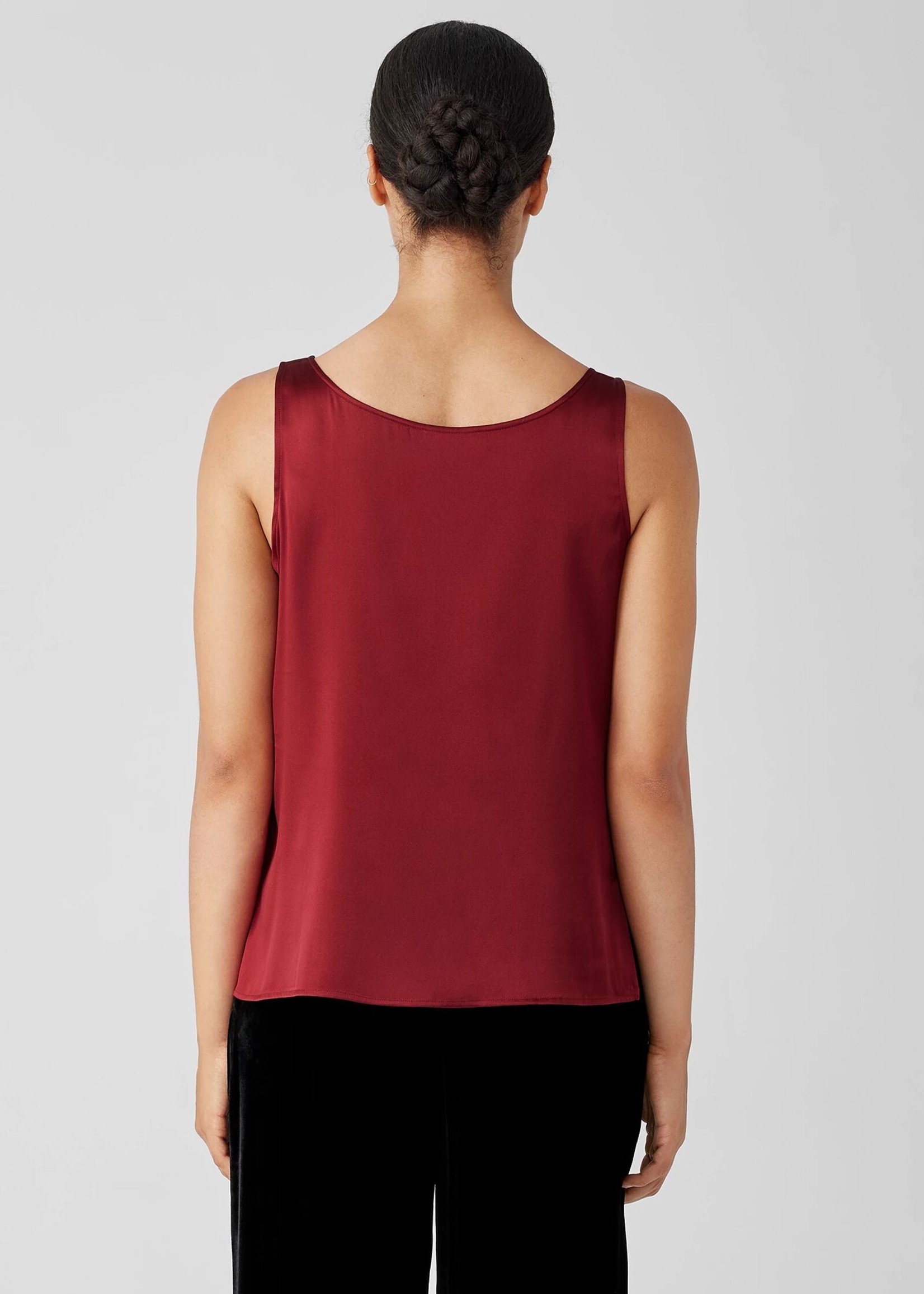 Eileen Fisher Stretch Silk Charmeuse V-Neck Tank - Deep Claret