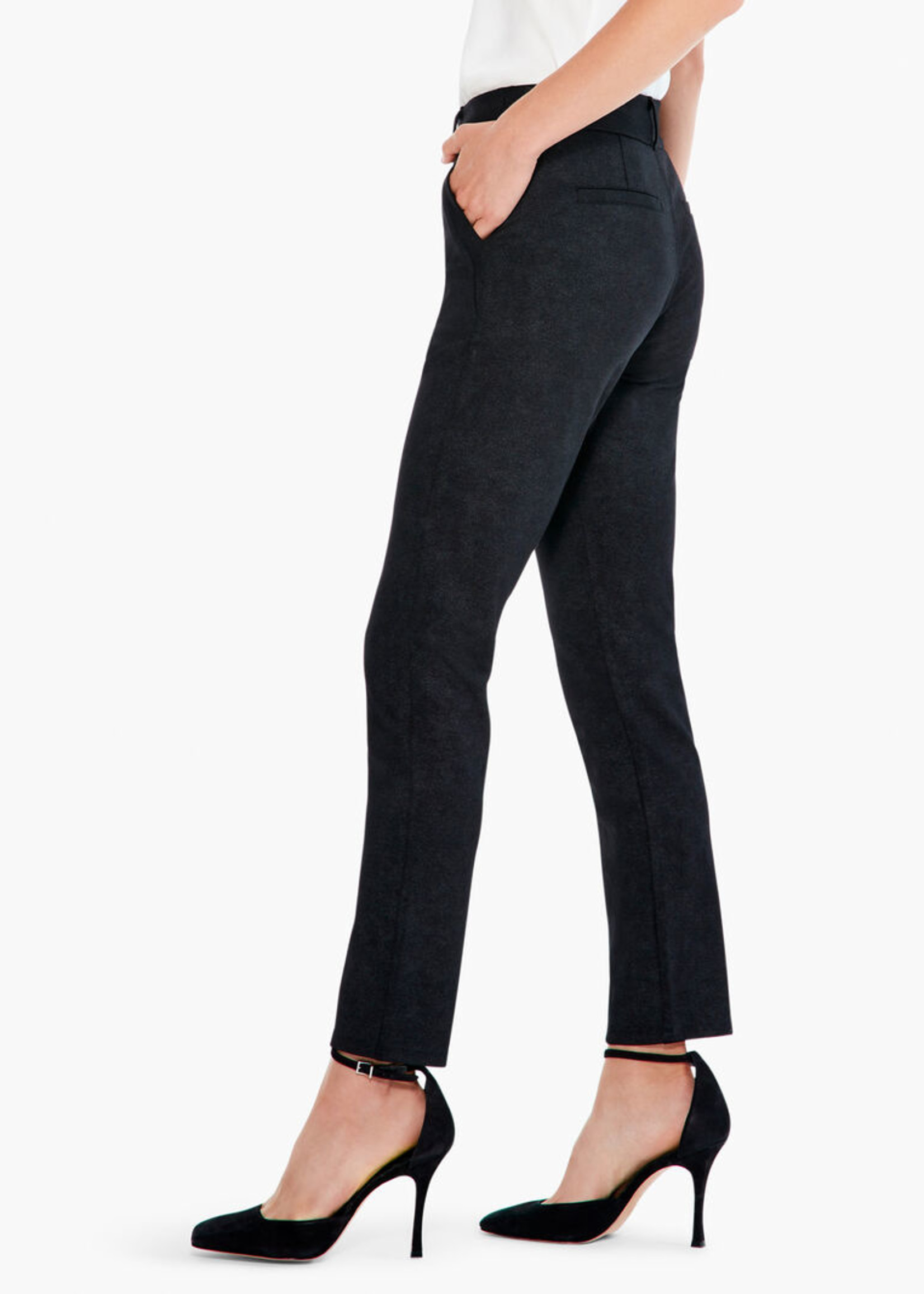 Nic+Zoe Sueded Foil Slim Trouser - Black Onyx