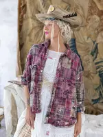 Magnolia Pearl PATCHWORK KELLY WESTERN SHIRT/MADRAS PINK