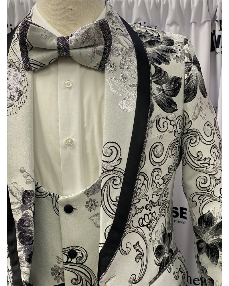 Manzini Bari Floral Vested Suit W/Bow Tie