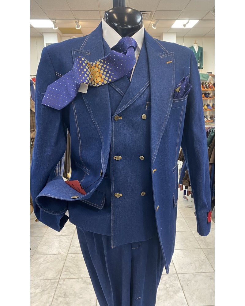 Denim Pic Stich Vested Suit