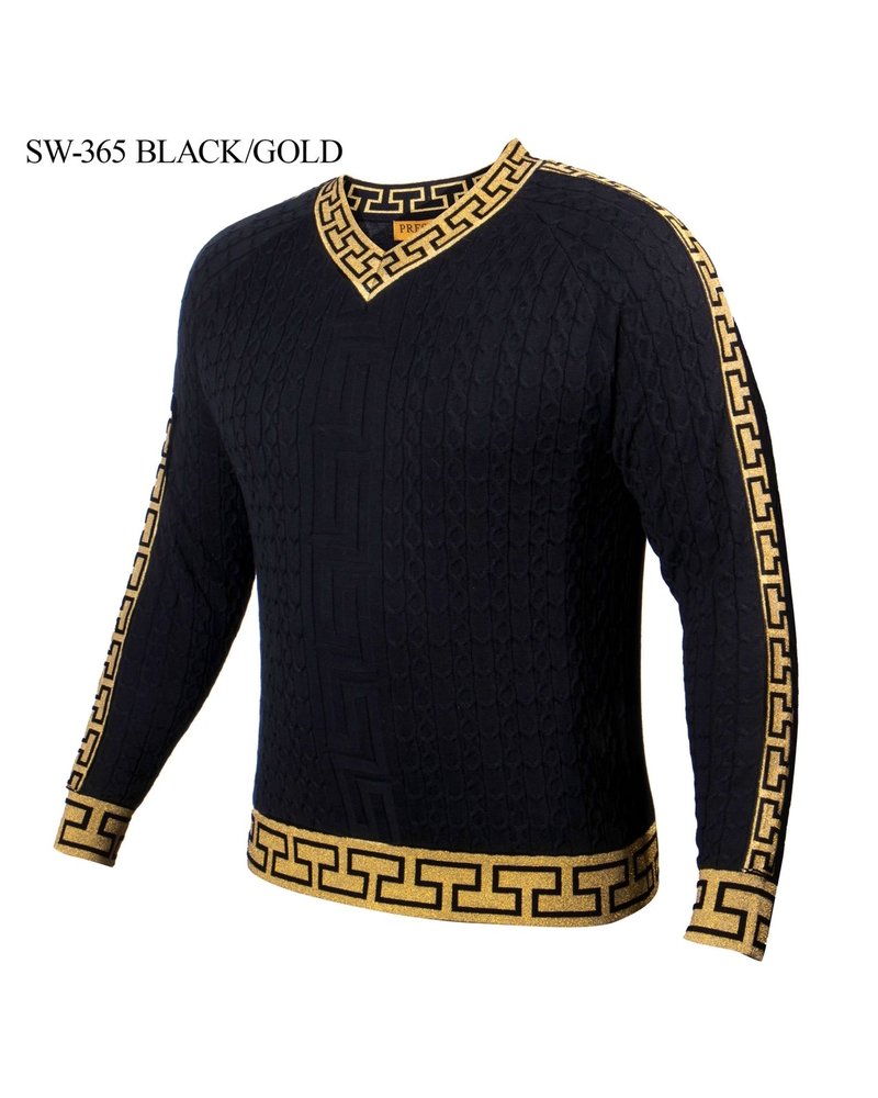 Prestige L/S Greek Key  V-Neck Textured Sweater