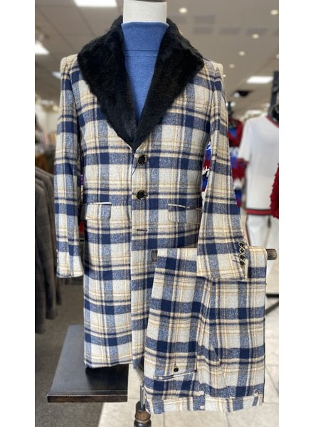 Prestige 3/4 Length  Wool Plaid Suit W/Fur
