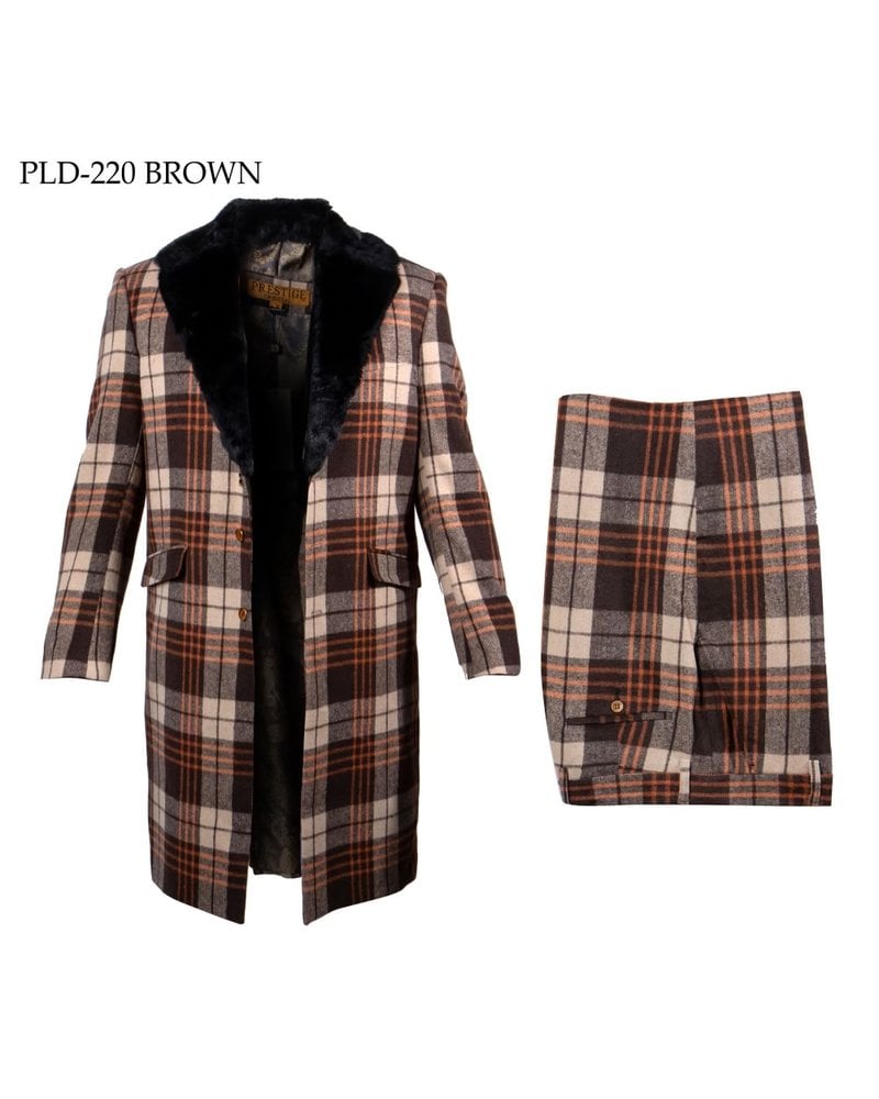 Prestige 3/4 Length  Wool Plaid Suit W/Fur