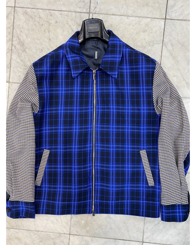 Inserch Plaid Check Full Zip Jacket W/Houndsthooth