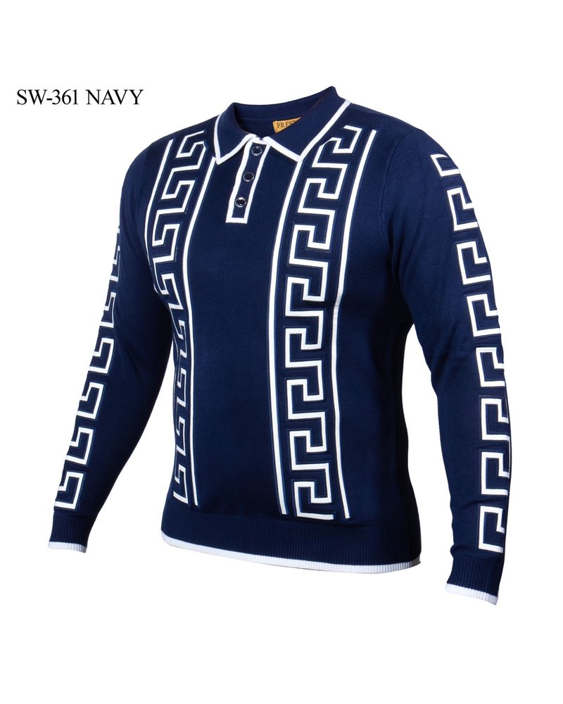 Prestige L/S Polo Leather Greek Key Texture Sweater