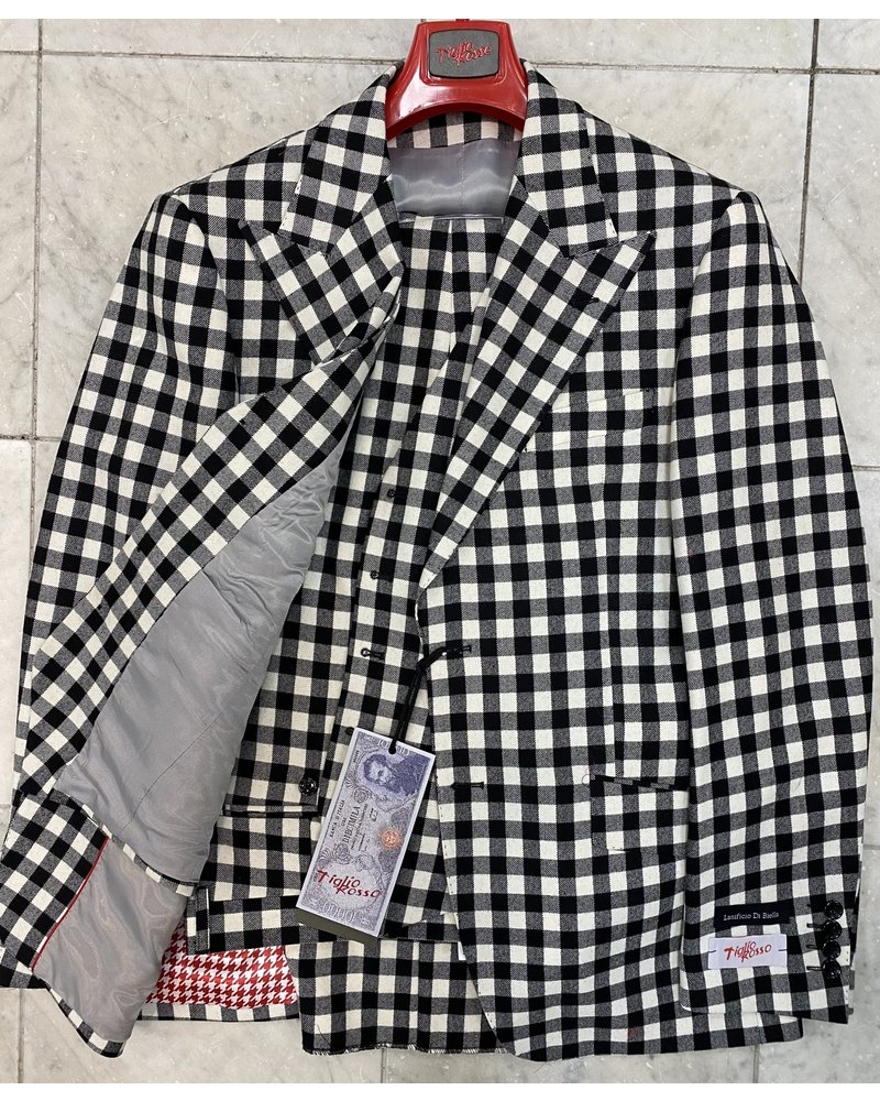 Tiglio Vested Peak Lapel Wool Plaid Check Suit