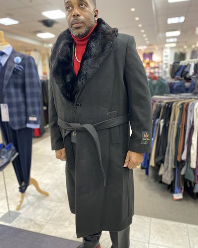Mens top coat with fur collar top