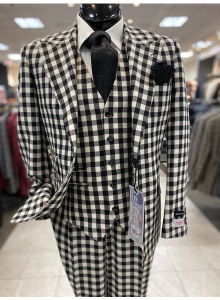 Tiglio Vested Peak Lapel Wool Plaid Check Suit