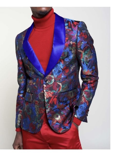 Inserch Floral Jacquard Shawl Lapel Blazer