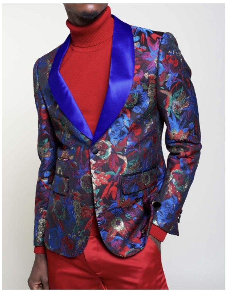 Inserch Floral Jacquard Shawl Lapel Blazer