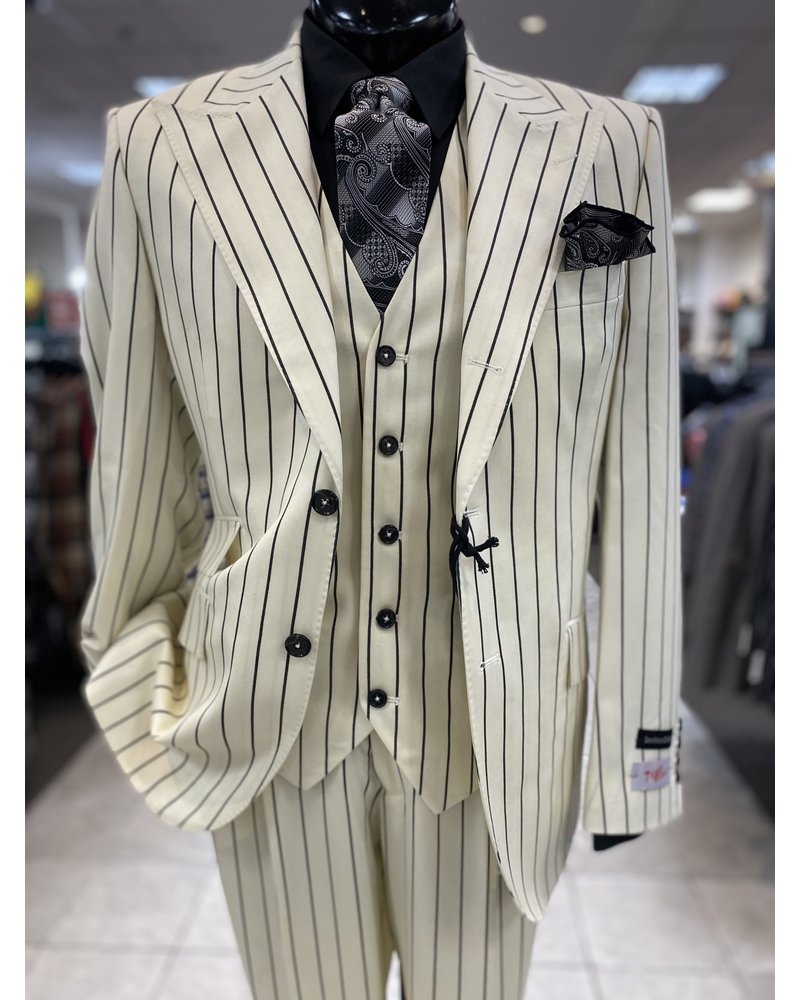 Tiglio Gaberdine Chalk Stripe Vested Suit (Marbella)