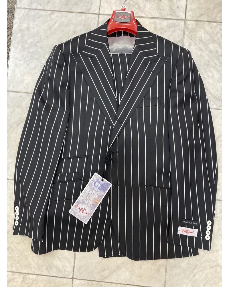 Tiglio Gaberdine Chalk Stripe Vested Suit (Marbella)