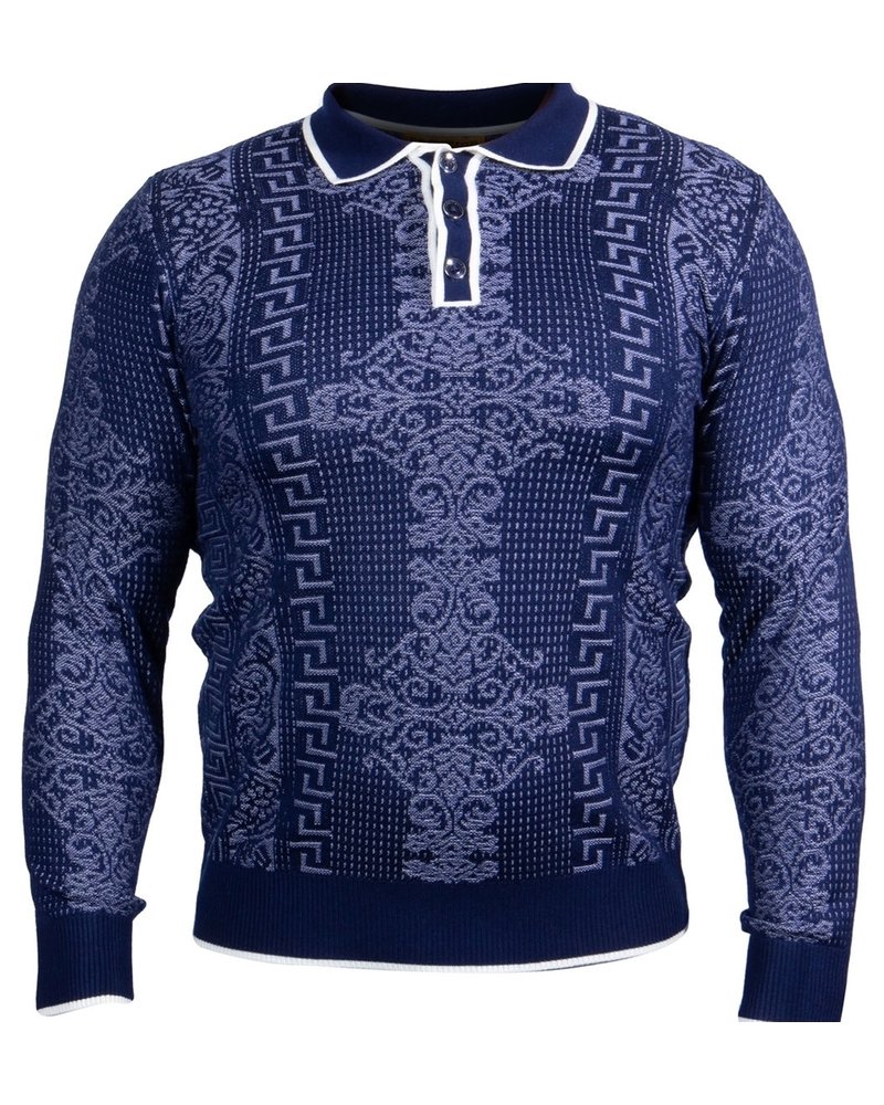 Prestige Prestige L/S Polo Greek Jacquard Sweater
