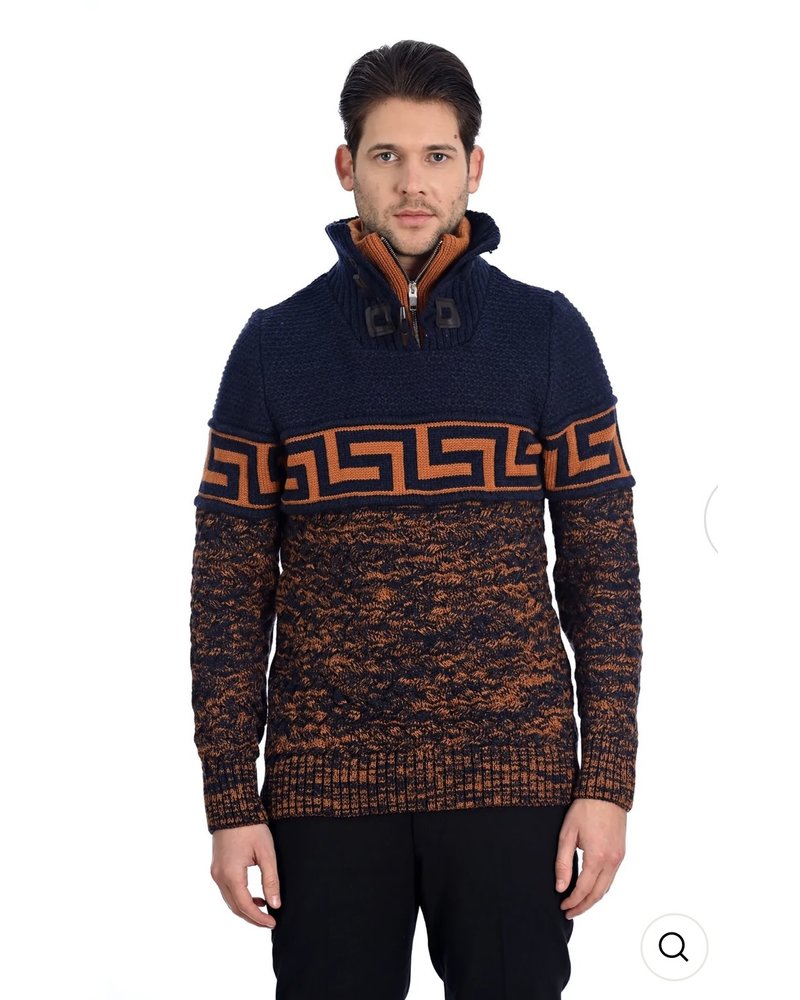 LCR LCR High Collar Greek Key Sweater